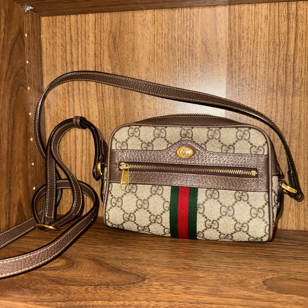 Gucci Beige and Brown Crossbody with Signature Stripe